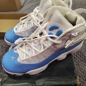 Jordan Kids' White and Light Blue Retro Basketball Sneakers